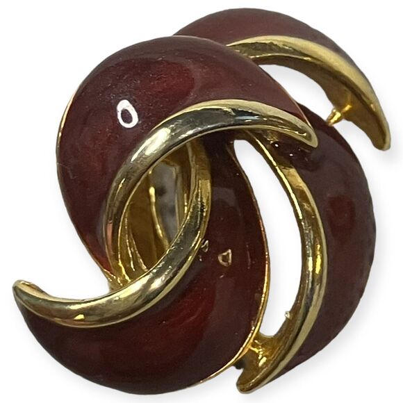 Susan Caplan VTG Clip on Earrings Gold Plated and Red Enamel Swirl Studs 80s - Picture 5 of 5